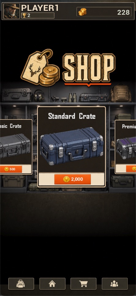HUNTING GROUND weapon and equipment screen